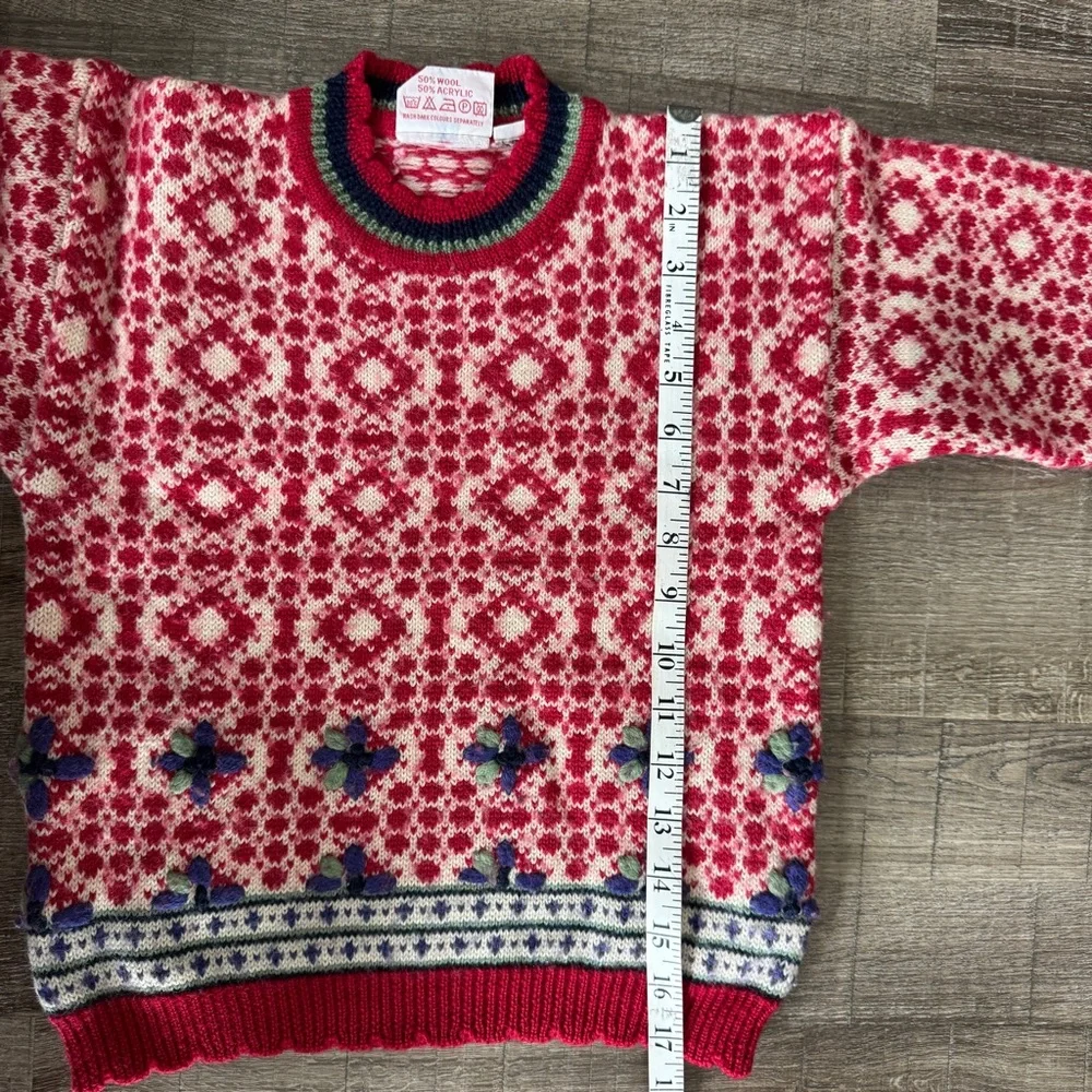 Kids Vintage Red Fair Isle Sweater with Floral Border